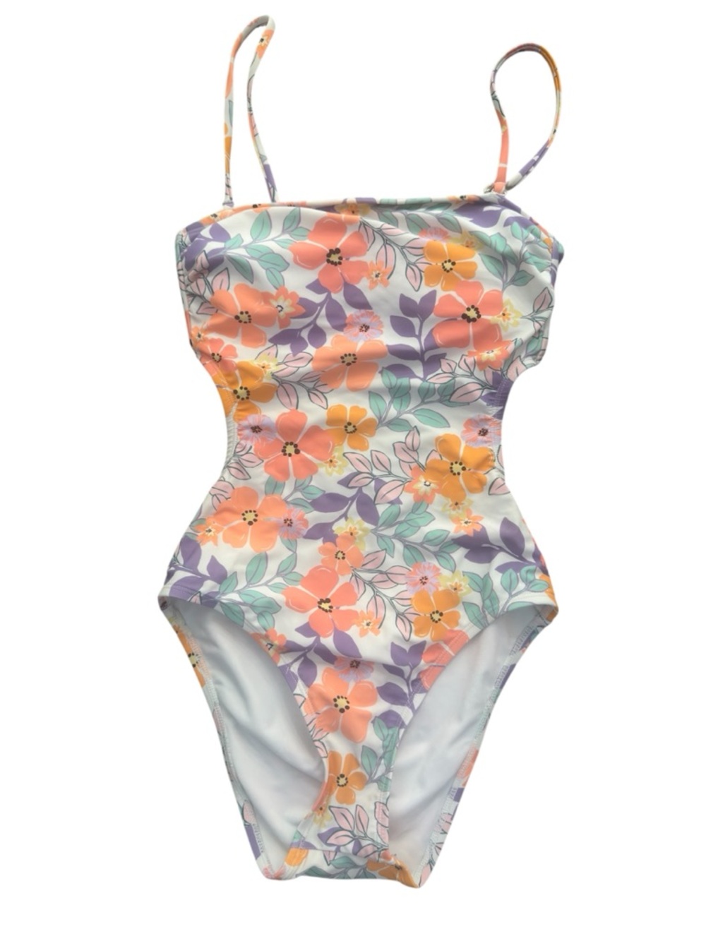 Ninety-Nine XS Floral One Piece Swimsuit Cutout Back Pastel Summer